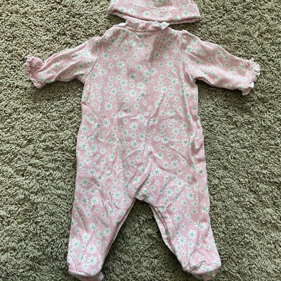 Little Me Pink & White 2 Piece Footed Onesie with Matching Hat - Picture 2 of 2